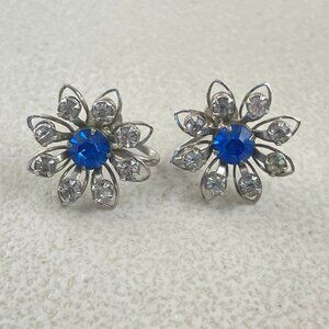 Vintage Floral Crystal Rhinestones Earrings 50s Bugbee Niles Flower Screw Backs